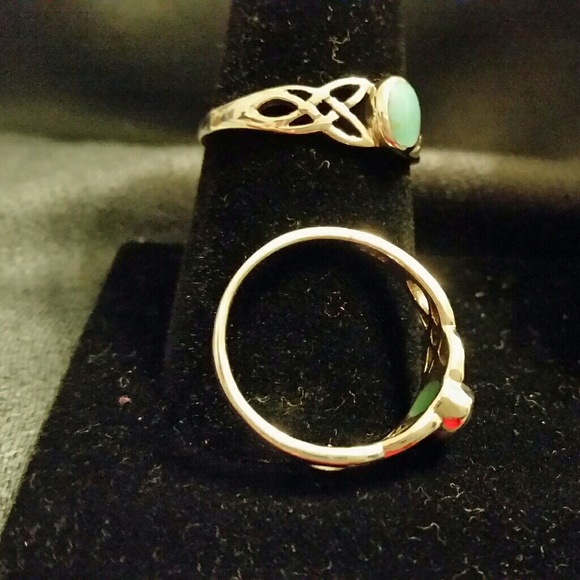 .925 Silver Turquoise Celtic Knot Ring - Picture 4 of 4